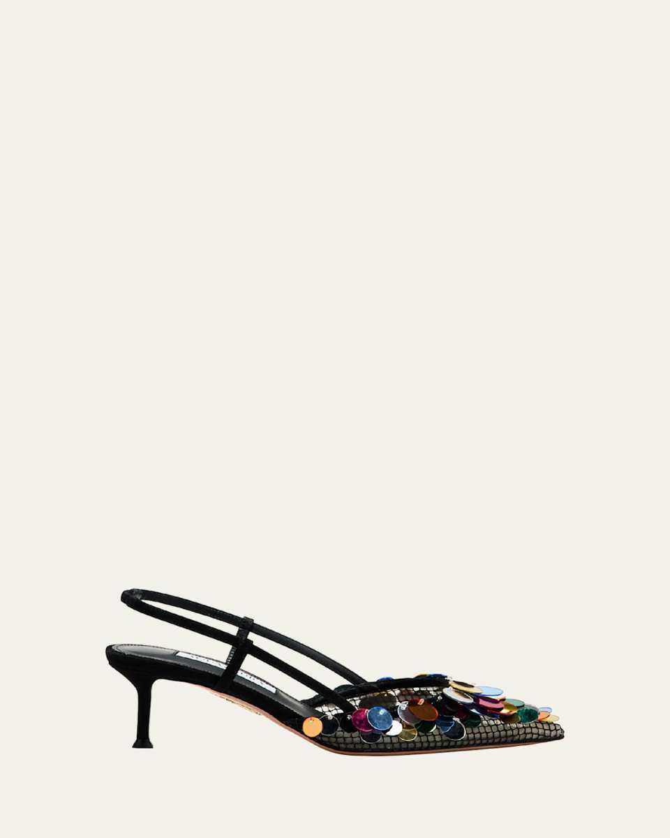 Can Can Sequin Mesh Suede Slingback Pumps